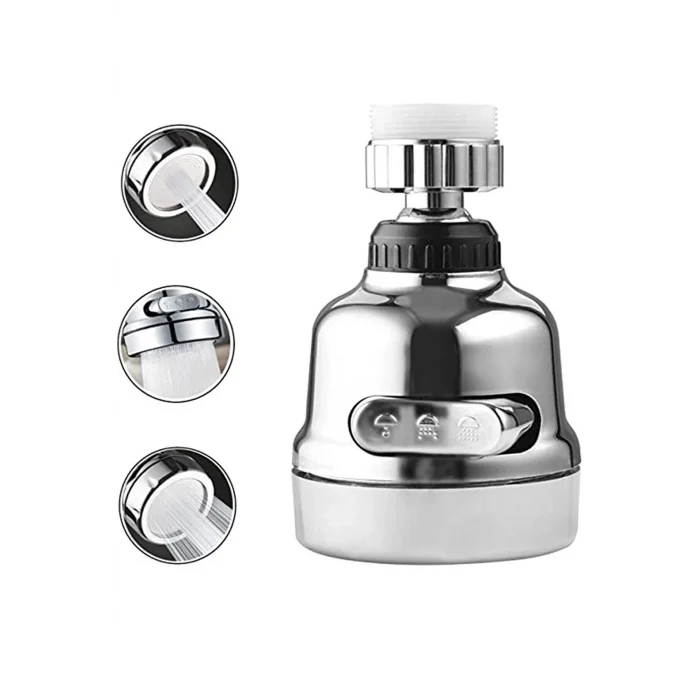 BUĞZ Krom 3 Fonksiyonlu Mutfak Lavabo Başlığı 360 Derece Döner Musluk Ucu