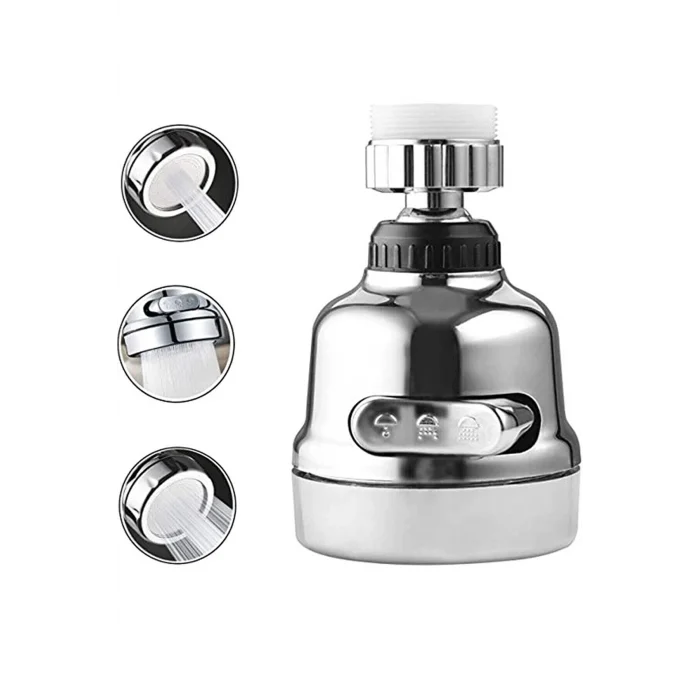 BUĞZ Krom 3 Fonksiyonlu Mutfak Lavabo Başlığı 360 Derece Döner Musluk Ucu