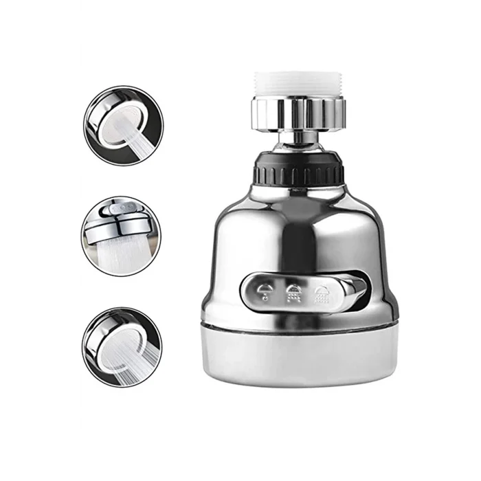 BUĞZ Krom 3 Fonksiyonlu Mutfak Lavabo Başlığı 360 Derece Döner Musluk Ucu - Lisinya