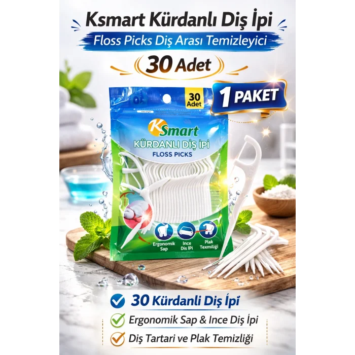 BUĞZ Ksmart Kürdanlı Diş İpi 30 Adet Floss Picks Diş Arası Temizleyici 1 Paket