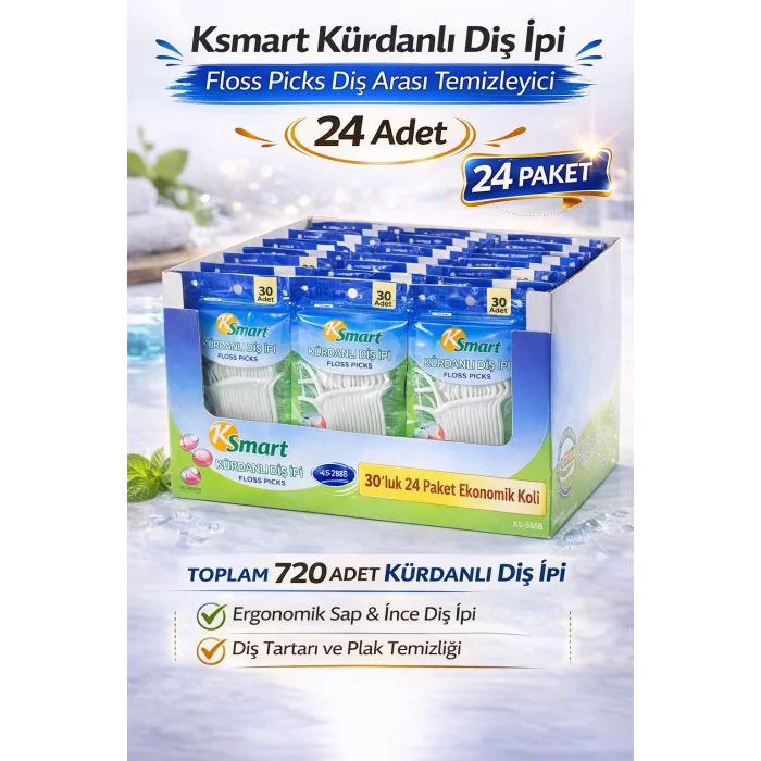 BUĞZ Ksmart Kürdanlı Diş İpi 30 Adet Floss Picks Diş Arası Temizleyici 24 Paket