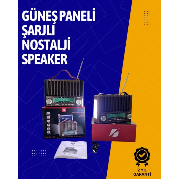 BUĞZ KTF-1428 Solar Enerjiyle Şarj Olabilen Bluetooth Nostalji Hoparlör – Taşınabilir, Güçlü Ses, MP3 Okuyucu - BUĞZ