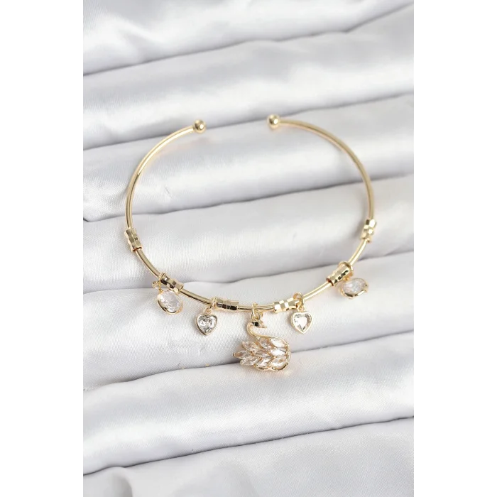 BUĞZ Kuğu Charmlı Gold Renk Kadın Bileklik