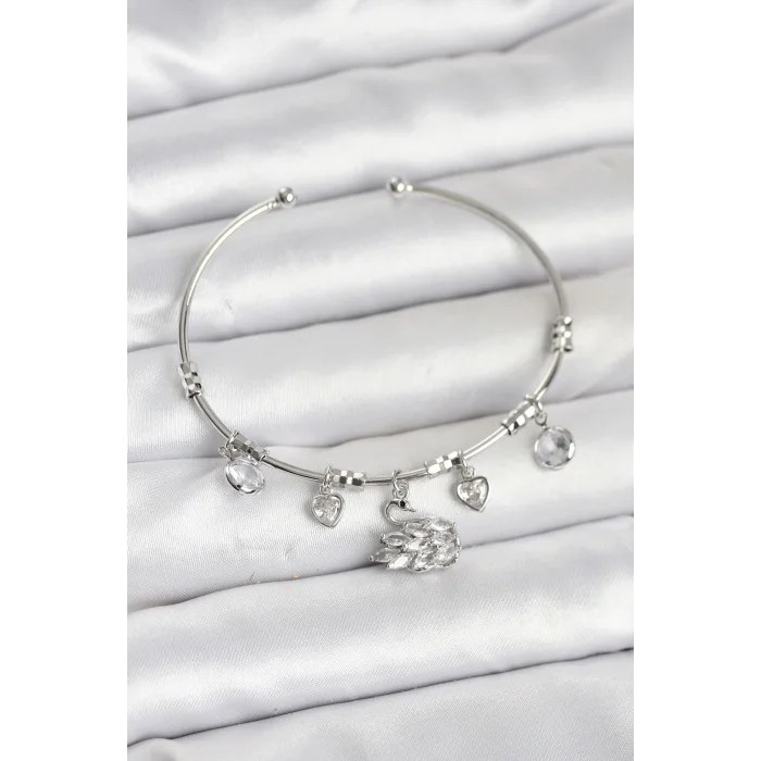 BUĞZ Kuğu Charmlı Gümüş Renk Kadın Bileklik