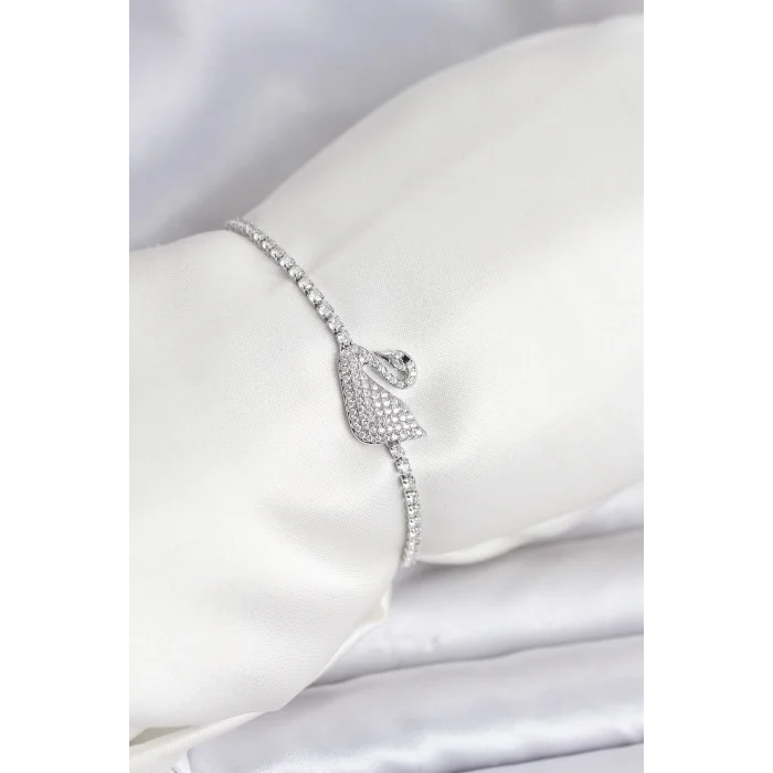 BUĞZ Kuğu Model Zirkon Taşlı Gümüş Renk Asansörlü Su Yolu Bileklik