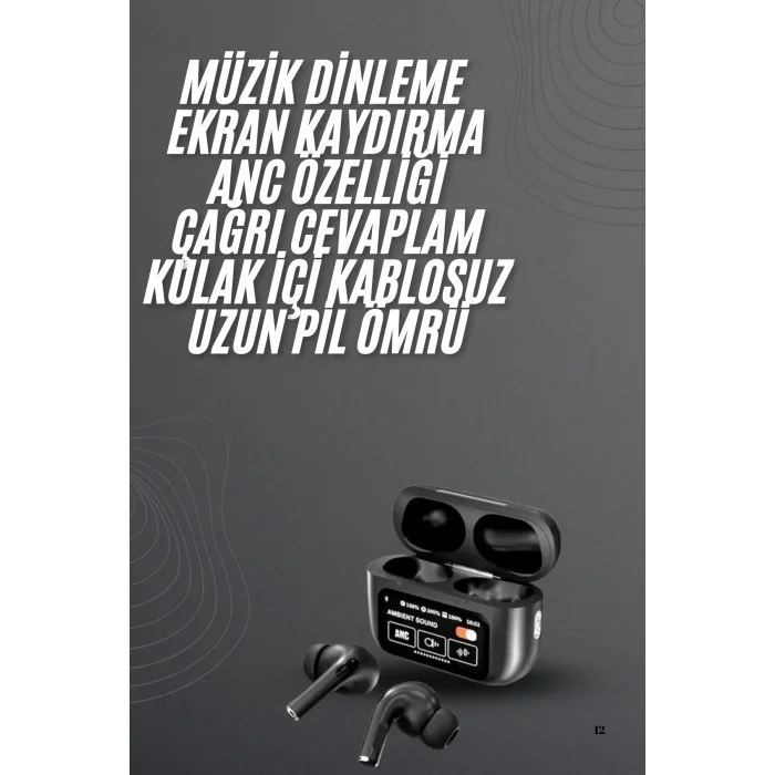 BUĞZ Kulak İçi Bluetooth Kulaklık Ekranlı Müzik Dinleme Çağrı Cevaplama Siyah Yeni Nesil