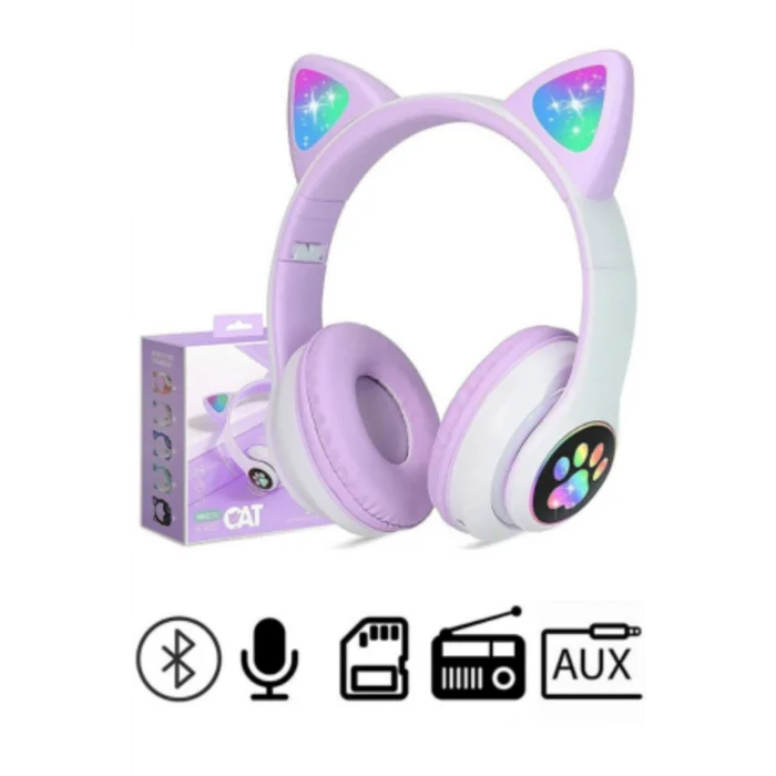 BUĞZ Kulak üstü Bluetooth kulaklık mor renk ANC mikrofon FM radyo SD kart aux girişli