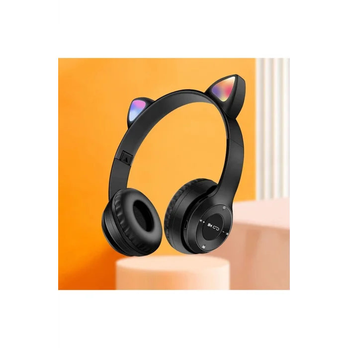 BUĞZ Kulak Üstü Bluetooth Kulaklık, RGB Işıklı ve Dokunmatik Kontrollü, Mikrofonlu, Siyah Renk
