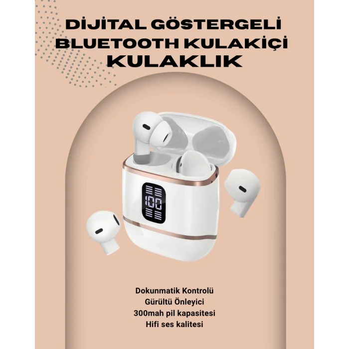  Kulakiçi Bluetooth Kulaklık V5.3 – 4’lü Set, Dijital Ekranlı, Gürültü Engelleme