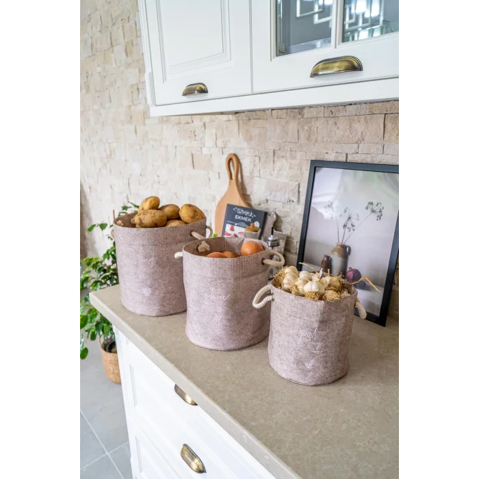 BUĞZ Kulplu Yuvarlak Düzenleyici Çok Amaçlı Kolay Taşınabilen Organizer Keçe Sepet (maxi) 03655 ( BUĞZ )