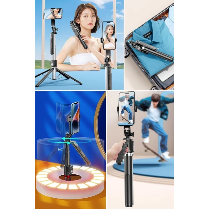 BUĞZ Kumandalı 360 Derece Dönebilen Cep Telefonu Ve Kamera Tripodu 2.2m Uzayabilen Selfie Çubuğu ( BUĞZ )