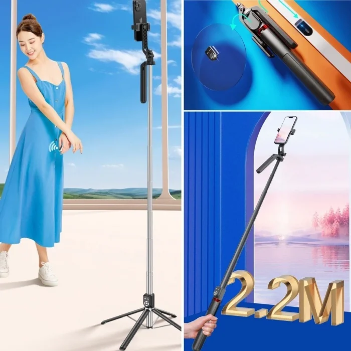 BUĞZ Kumandalı 360 Derece Dönebilen Cep Telefonu Ve Kamera Tripodu 2.2m Uzayabilen Selfie Çubuğu ( BUĞZ )