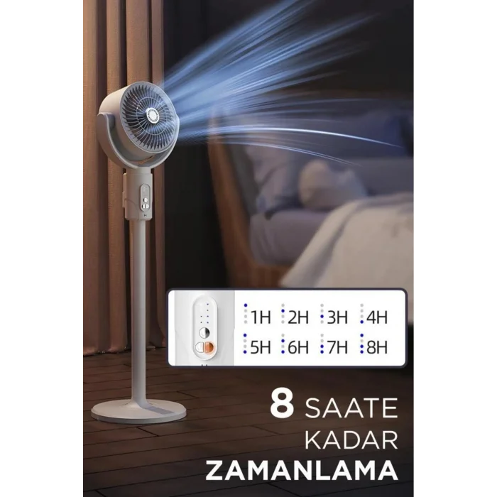 BUĞZ Kumandalı Şarjlı Ayaklı Vantilatör, 5 Kademeli Sessiz Çalışma ve Taşınabilir Tasarıma Sahiptir