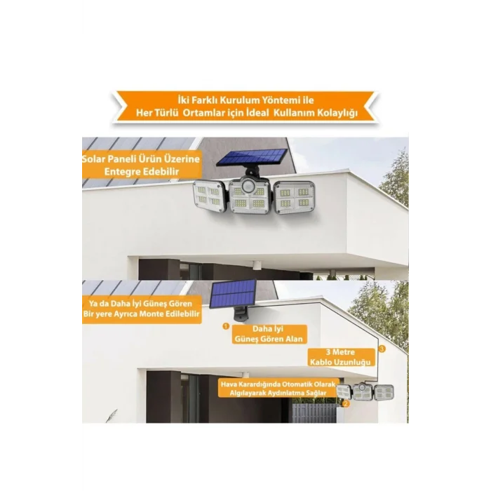 BUĞZ Kumandalı Solar Güneş Enerjili 122 Ledli Hareket Sensörlü Bahçe Aydınlatma Sokak Lambası - Lisinya