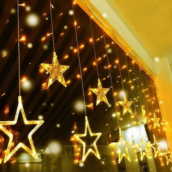BUĞZ Kumandalı Yıldız Figürlü 12 Sarkıtlı 120 LED Uzaktan Kumandalı Dekor Işık – Masaüstü ve Ortam Aydınlatması