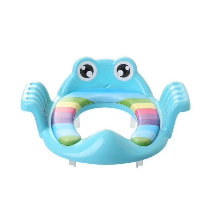 BUĞZ Kurbağa Model Çocuk-bebek Yanlardan Tutmalı Yumuşak Süngerli Klozet Kapağı Adaptörü Mavi