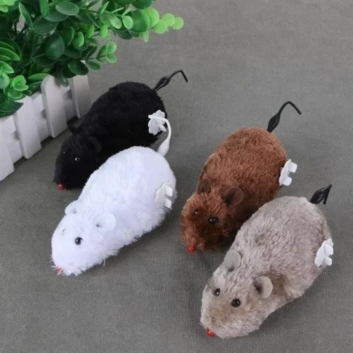 BUĞZ Kurmalı Kedi Eğitim Oyuncağı Tüylü Peluş Fare Yakalama İnteraktif Sevimli Eğlenceli Oyuncak