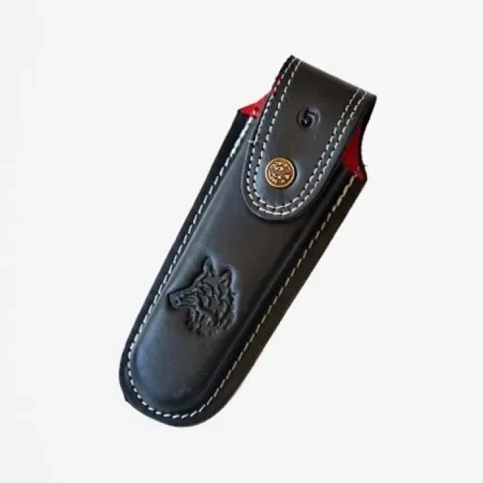 BUĞZ Kurt Figürlü Hakiki Deri Çakı Kılıfı No:2, 12 X 4 Cm - Kemerlikli