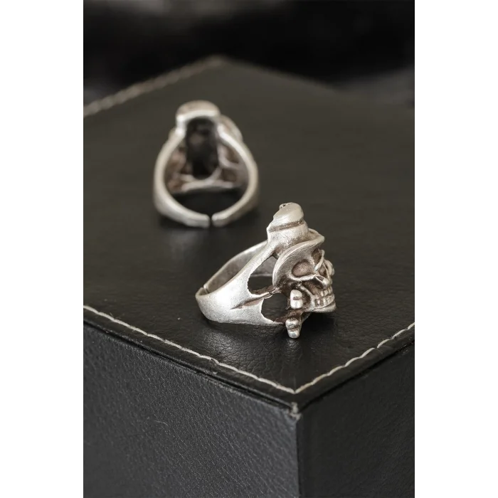 BUĞZ Kuru Kafa Tasarımlı Eskitme Gümüş Renkli Ayarlamalı Model Erkek Yüzük - BUĞZ