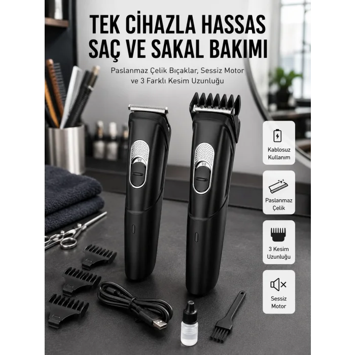 BUĞZ Lazer Epilasyon Öncesi Kısaltma Şarjlı Saç Sakal Tıraş Makinesi Ense Kesme Makinesi