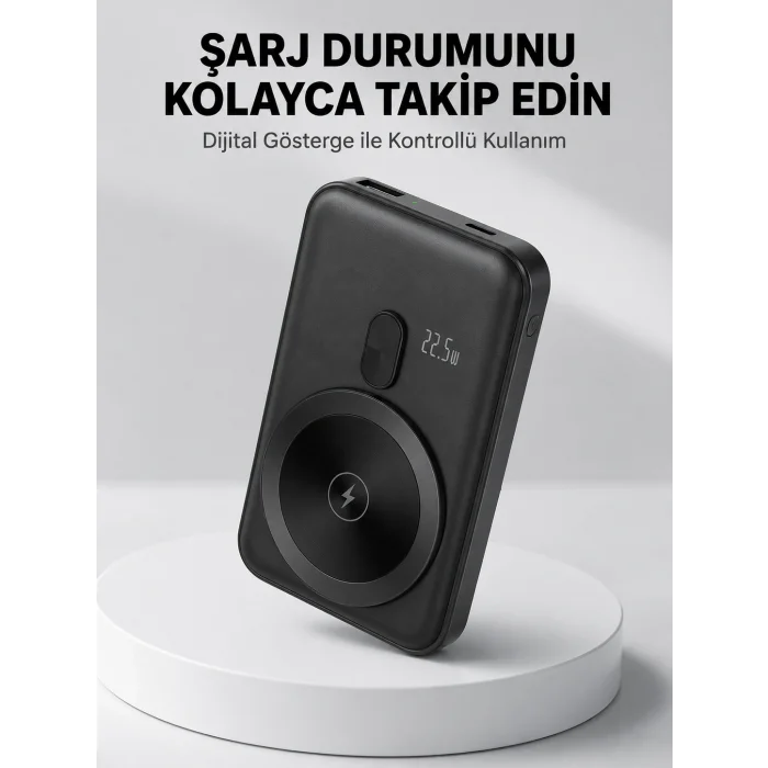 BUĞZ LCD Ekranlı Kablosuz Powerbank Type C ve USB Çıkışlı Yeni Nesil