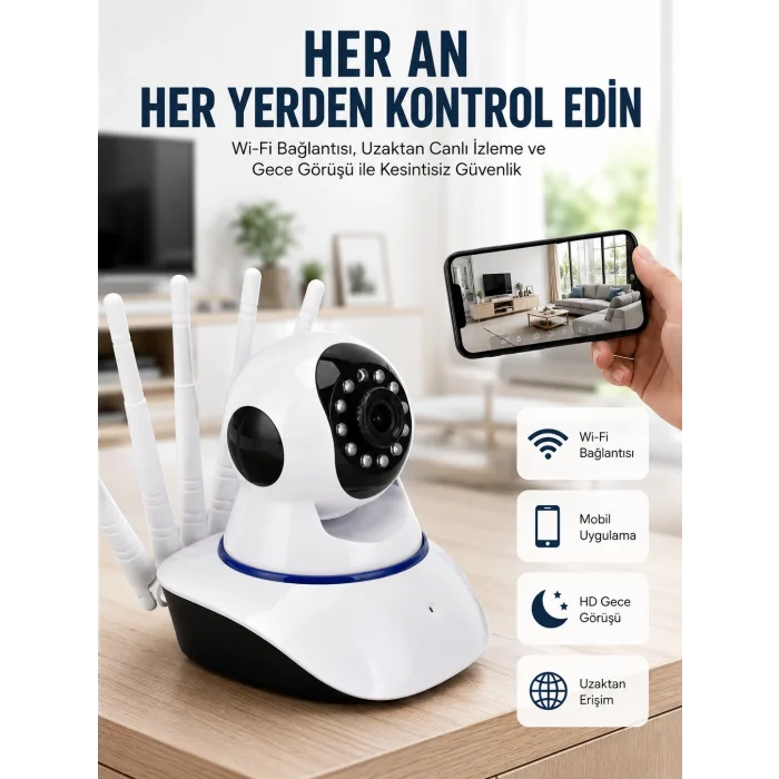 BUĞZ LED Aydınlatmalı 5 Antenli Motorlu 1080P Wifi Kamera Sensörlü Yeni Nesil
