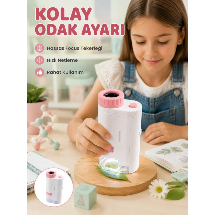 BUĞZ LED Aydınlatmalı Taşınabilir Mikroskop 80X-200X Ayarlanabilir Büyütme Özellikli