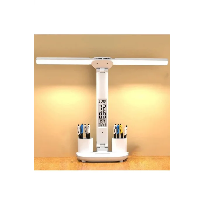 BUĞZ Led Dokunmatik Katlanabilir Masa Lambası Takvim Sıcaklık Saat Şarjlı Masa Lambası
