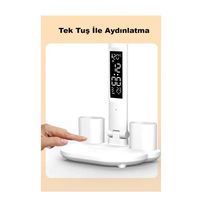 BUĞZ Led Dokunmatik Katlanabilir Masa Lambası Takvim Sıcaklık Saat Şarjlı Masa Lambası