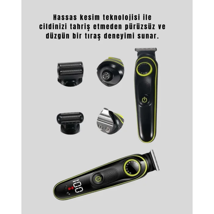 BUĞZ LED Ekranlı Şarjlı Saç ve Sakal Kesme Makinesi Erkek Bakım Cihazı Çok Başlıklı Set - Lisinya