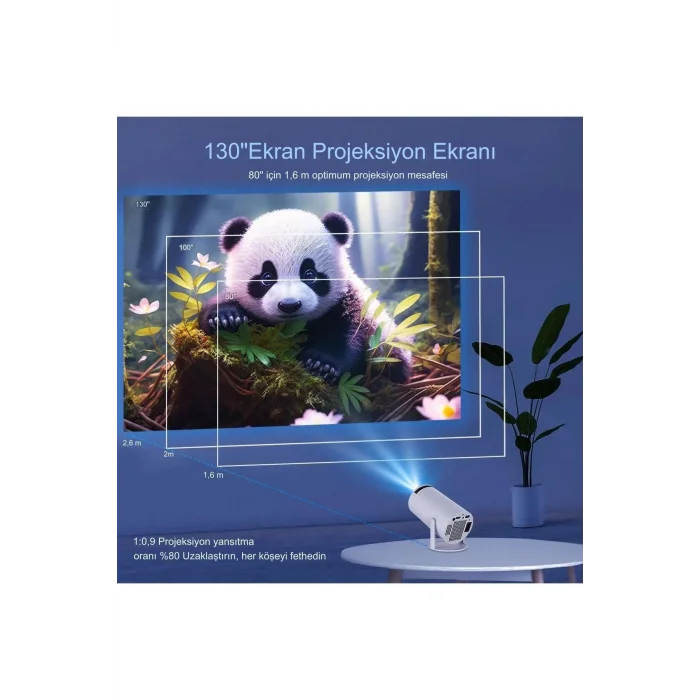 BUĞZ LED FULL HD projeksiyon cihazı 1280x720 çözünürlük 200 ansilümen 3000:1 kontrast beyaz