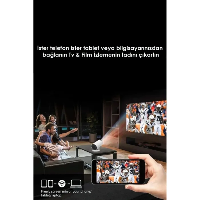 BUĞZ LED FULL HD projeksiyon cihazı 2160x1440 çözünürlük WiFi Bluetooth USB HDMI beyaz