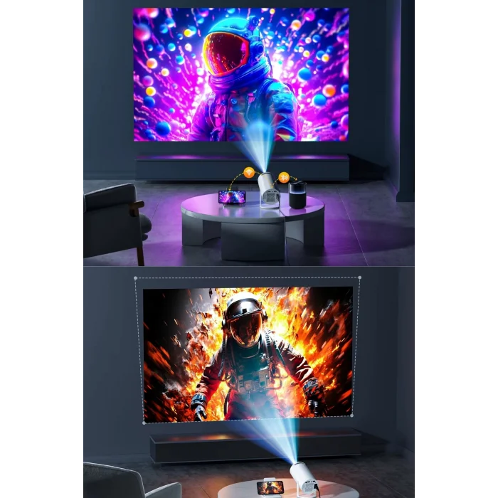 BUĞZ LED görüntü teknolojili 4K çözünürlüklü beyaz projeksiyon cihazı, 1080P, HDR, kablosuz, HDMI