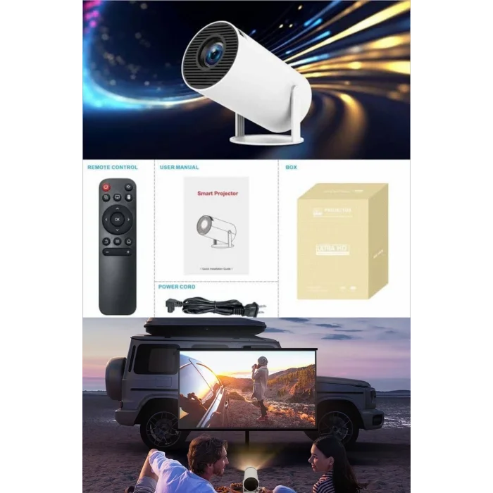 BUĞZ LED görüntü teknolojili 4K çözünürlüklü beyaz projeksiyon cihazı, 1080P, HDR, kablosuz, HDMI