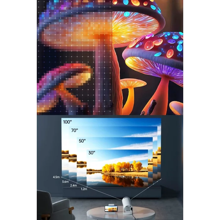BUĞZ LED görüntü teknolojili 4K çözünürlüklü beyaz projeksiyon cihazı, 1080P, HDR, kablosuz, HDMI