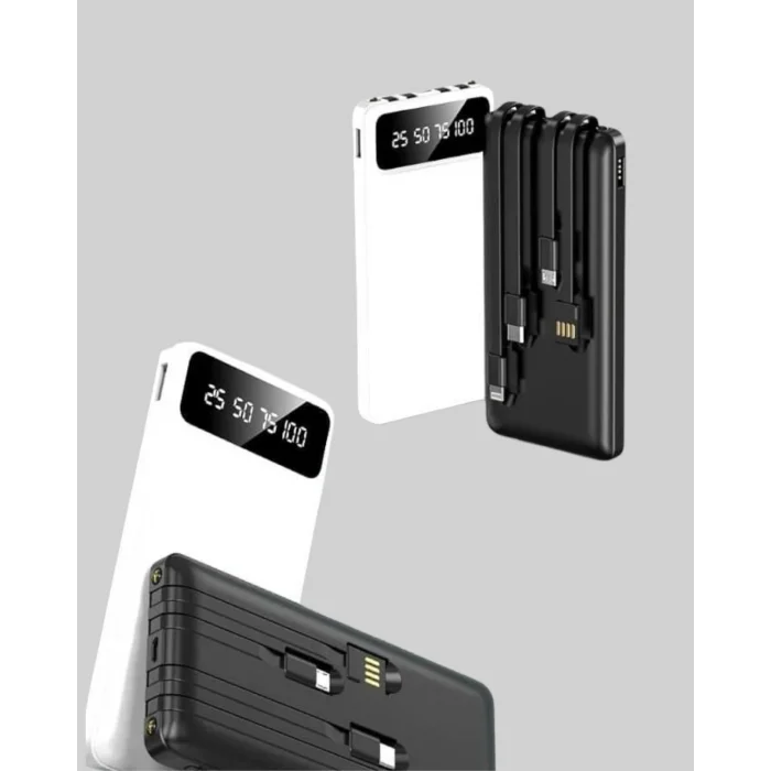  LED Işıklı 20.000mAh Powerbank LCD Gösterge Dahili Çoklu Kablo