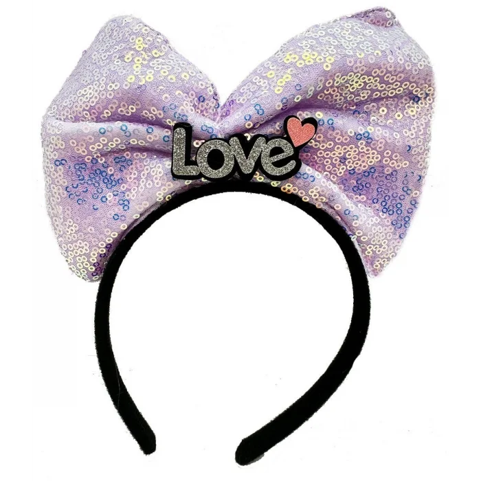 BUĞZ Led Işıklı 3 Farklı Fonksiyonda Yanan Gümüş Love Yazılı Lila Fiyonk Taç 20X17 cm