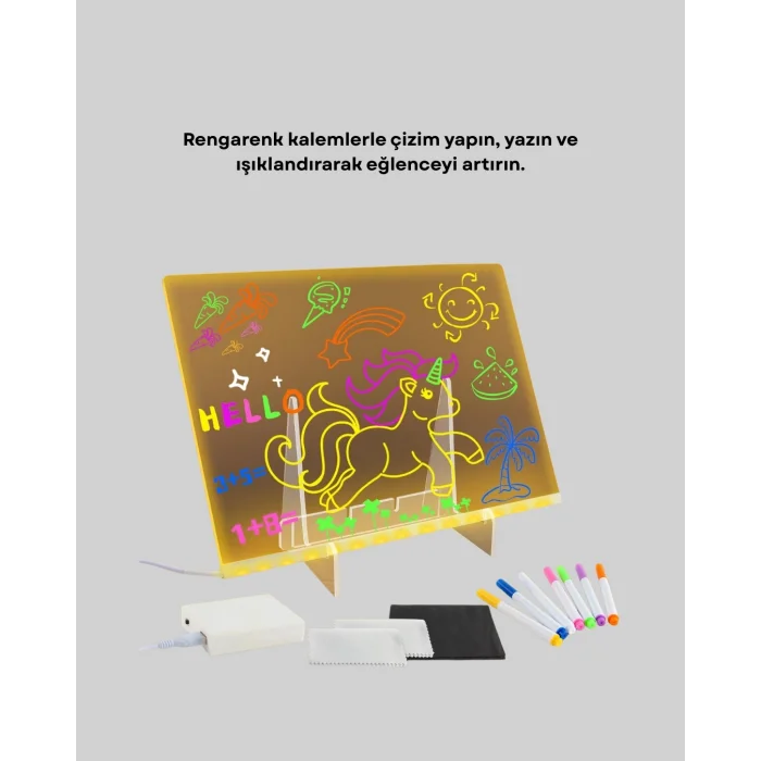 BUĞZ LED Işıklı Akrilik Yazı Tahtası Renkli Kalem Setiyle