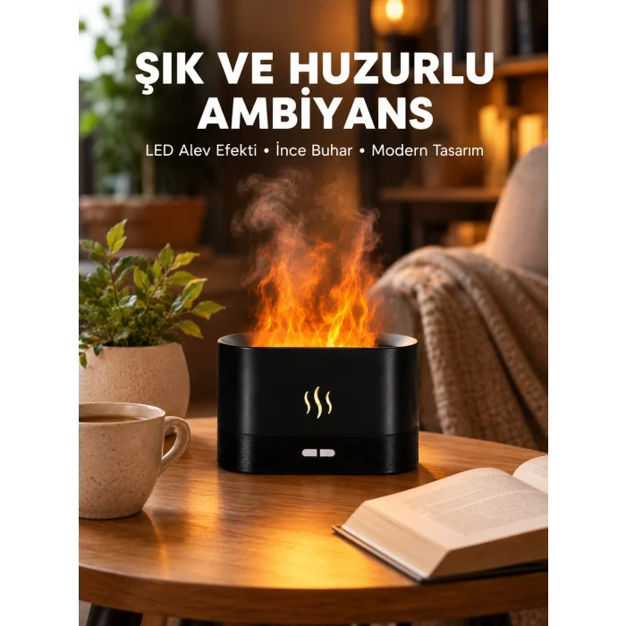 BUĞZ LED Işıklı Buhar Makinesi Alev Efektli Kumandalı Oda Nemlendirici Yeni Nesil