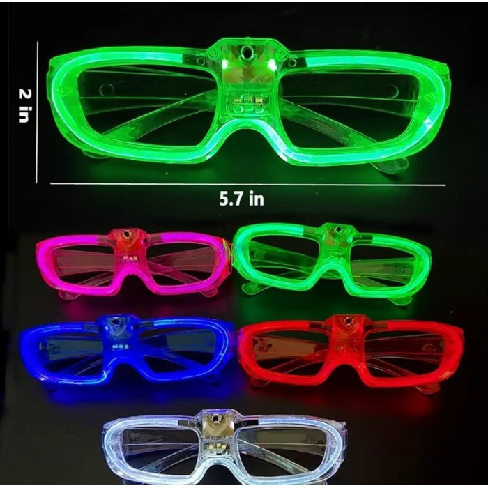 BUĞZ LED Işıklı Glow Pilli Parti Gözlüğü - Glow Efektli 6 Adet 5 Renk