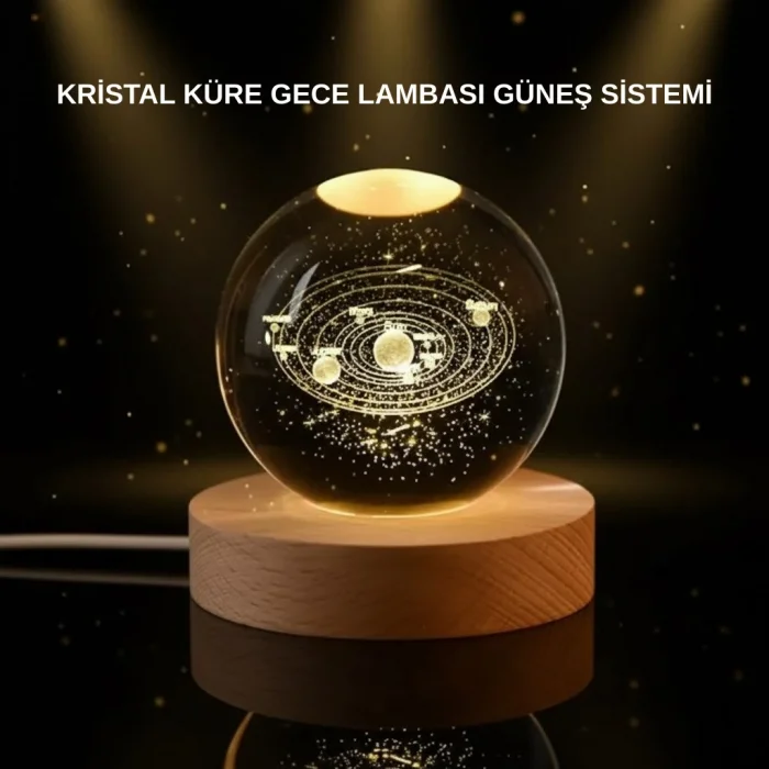 BUĞZ LED Işıklı Kristal Küre Ahşap Standlı Dekoratif Gezegen Model