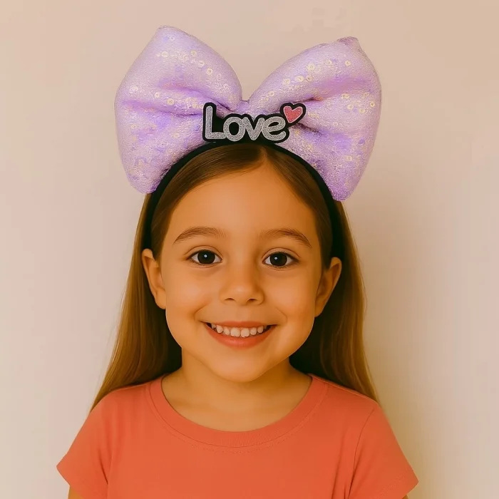 BUĞZ Led Işıklı Love Yazılı Mor Fiyonk Taç – Kız Çocuk Parti Tacı