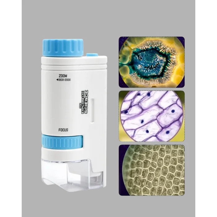 BUĞZ LED Işıklı Mikroskop 80X–200X Zoom Eğitici Bilim Seti ve Taşınabilir