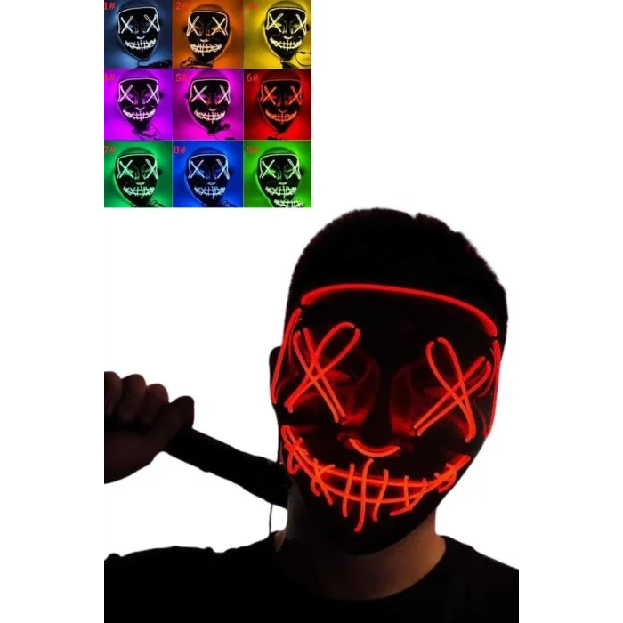 BUĞZ Led Işıklı Neon Maske Cadılar Bayramı Maskesi Korkunç Korku Maskesi