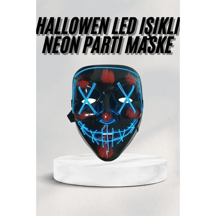 BUĞZ Led Işıklı Neon Maske Cadılar Bayramı Maskesi Korkunç Korku Maskesi