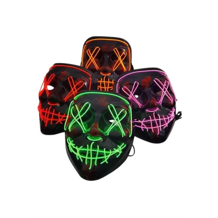 BUĞZ Led Işıklı Neon Maske Cadılar Bayramı Maskesi Korkunç Korku Maskesi