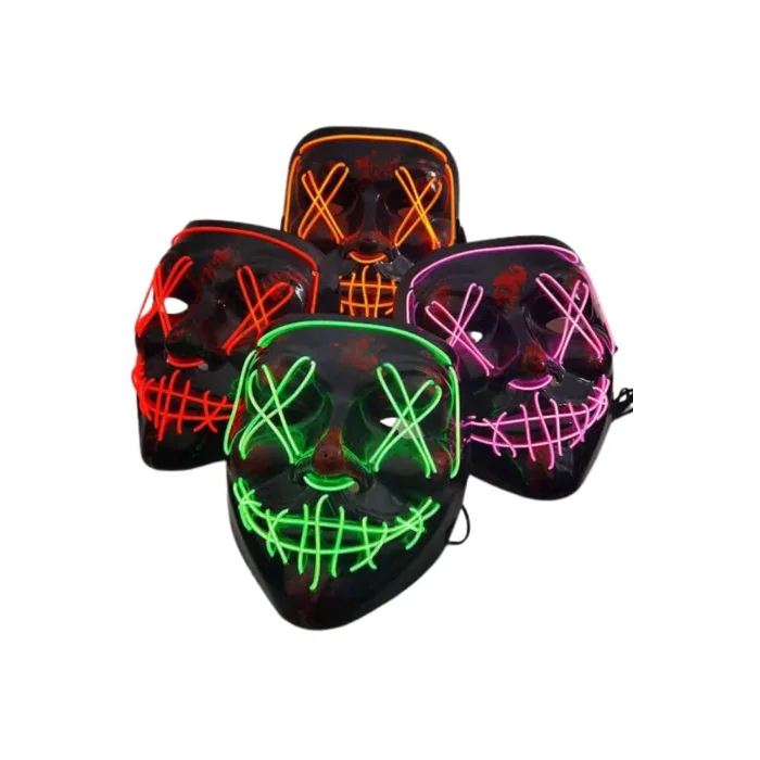 BUĞZ Led Işıklı Neon Maske Cadılar Bayramı Maskesi Korkunç Korku Maskesi
