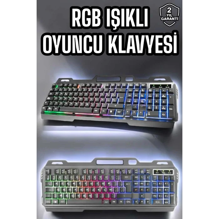 BUĞZ Led Işıklı Oyuncu Klavye Usb Girişli RGB Işıklı Q Klavye Mouse Hediyeli
