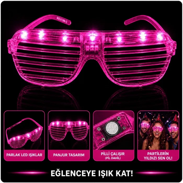 BUĞZ LED Işıklı Panjur Parti Gözlüğü Pembe Renk Shutter Gözlük
