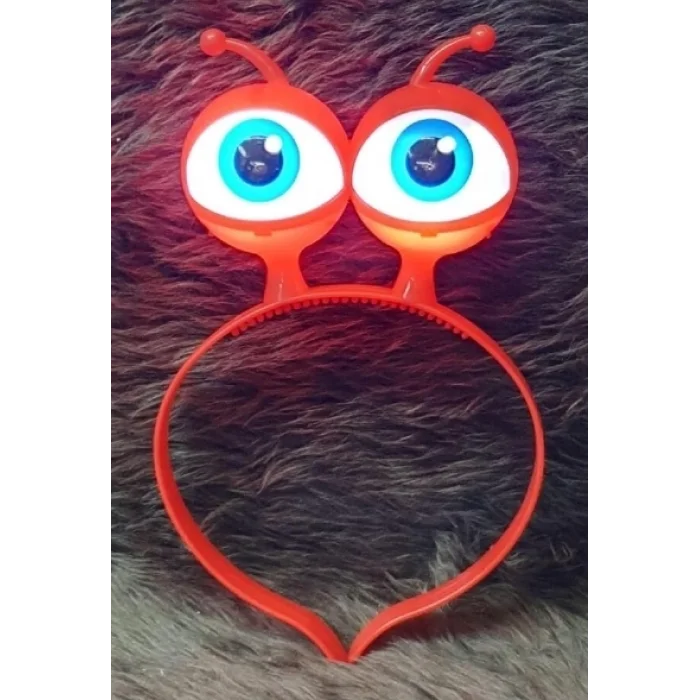 BUĞZ Led Işıklı  Pilli 3 Farklı Modda Yanan Uzaylı Göz Parti Tacı Kırmızı Renk 18x12 Cm